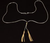 A 14k gold bi-coloured necklace with two tassels, 6.6g
