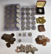 A collection of UK coinage and modern crowns, some silver content