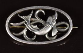 Silver brooch in the form of a stylised fish by George Tarrat / Geoffrey Bellamy design