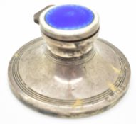 George V hallmarked silver and blue and white guilloché enamel capstan inkwell, Birmingham 1911,