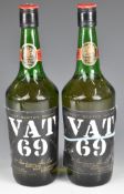 Two bottles of VAT69 Scotch whisky 70% proof, 26⅔fl oz
