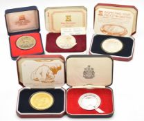 Five cased Pobjoy Mint proof crowns including silver example