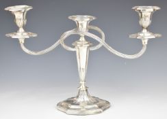 George VI hallmarked silver three branch candelabra, London 1942, maker C S Harris & Sons Ltd, width