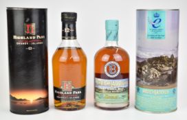 Two bottles of whisky comprising Highland Park Orkney Islands Single Malt Scotch Whisky aged 12