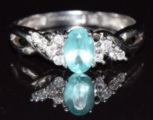 A 9ct white gold ring set with paste and diamonds, 1.5g, size J