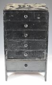 Victorian painted pine miniature or apprentice chest of six graduated drawers containing mostly