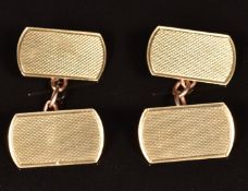 A pair of 9ct gold cufflinks with engine turned decoration, 4.6g