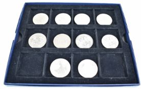 Westminster case containing ten crowns, including six silver examples comprising George IV 1821,