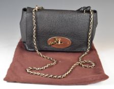 Mulberry Lily shoulder bag in back grained leather with gilt metal hardware, suede lining, leather