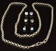 A silver Albert / watch chain / necklace and three pairs of silver earrings