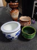 A 19th century glazed pottery jardinere on stand,