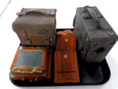 A 19th century mahogany and brass plate camera with carry case together with a further vintage