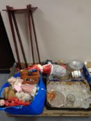 A pallet containing three boxes of assorted glassware, garden gnome figure,