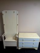 A painted 20th century three drawer chest together with a painted hall stand