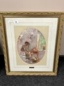 Paul James Attfield : Study of a lady with mirror and flowers, oil painting, signed, 27 x 37 cm,