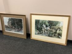 After Sturgeon : A thatched cottage with figures beyond, colour print, 75 x 46 cm,