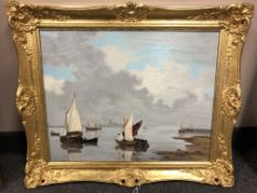 20th century school : Boats at low tide, oil on canvas,