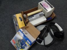 A box containing two Parrot MKI 9100 hands free kits, paint pod,