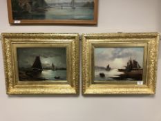 20th century school : Boats at low tide, oil on canvas, 34 x 24 cm,