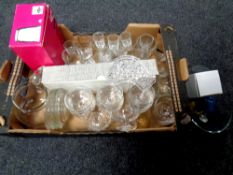 Two boxes of glass ware, Royal Doulton dinner ware,
