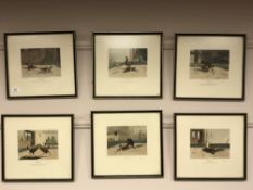 A set of six hand coloured cockfighting engravings, published 1853 by Rudolph Ackerman,