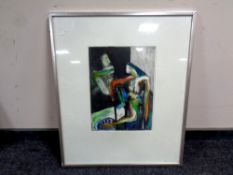 A continental screen print, nude study of a seated female, 40 x 30 cm, indistinctly signed,
