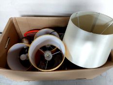 A box containing contemporary table lamps with shades,