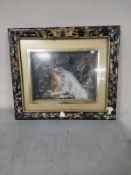 An antiquarian collage picture depicting a wedding in gilt frame