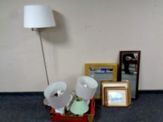 A gilt framed mirror together with a further rectangular mirror, four various pictures and prints,