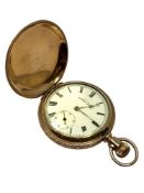 An ornate gold plated full hunter pocket watch, signed A W W Co,