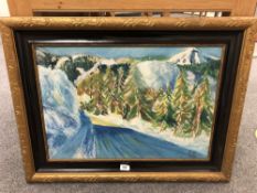 Continental school : A snow covered landscape, oil on canvas,