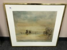 A continental colour print depicting boats in still water,