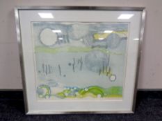 A 20th century continental screen print, abstract landscape, 56 x 49 cm,