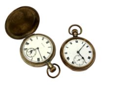 A gold plated full hunter pocket watch, together with an open face example,
