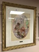 Paul James Attfield : Study of a lady with mirror and flowers, oil painting, signed, 27 x 37 cm,