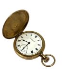 A gold plated full hunter pocket watch signed Thomas Russell & Son,