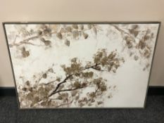 Contemporary oil on canvas depicting a tree branch, 89 cm x 59 cm.