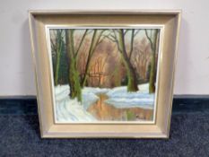 A 20th century school : Trees in a winter landscape, oil on canvas, 35 x 32 cm, signed H.