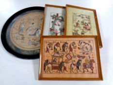 An early 20th century Chinese silk embroidery depicting a figure on horseback,