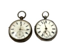 Two silver open face key-wound pocket watches (2)