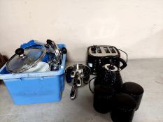 Two boxes containing kitchenalia appliances including toaster,