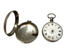 A Georgian silver pair-cased pocket watch, verge fusee movement, case maker WH,