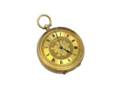 A 9ct gold open face lady's key-wound fob watch, signed H Samuel,
