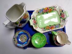 A tray containing a Ringtons Maling grape patterned water jug together with four further pieces of