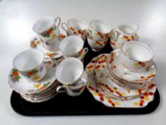 A tray containing forty-two pieces of Duchess Honesty bone tea china