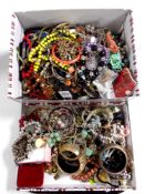 A tray containing a large quantity of costume jewellery