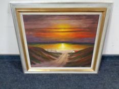 A continental oil on board, coastal sunset, 59 cm x 50 cm,