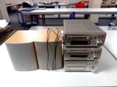 A Denon hifi comprising mini disc recorder, CD receiver and cassette deck,