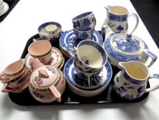 A tray containing 21 pieces of Wedgwood willow patterned tea china together with seven further