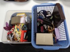 Two baskets containing a large quantity of assorted costume jewellery